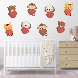 Набір наклейок на стіну в дитячу кімнату «Тварини із серцями» (8 штук) з оракалу - Інтернет-магазин спільних покупок ToGether