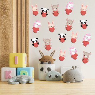 Набір наклейок на стіну в дитячу кімнату «Тварини (панда, єдиноріг, заєць, баранчик) із серцями» (17 штук) з оракалу - Інтернет-магазин спільних покупок ToGether