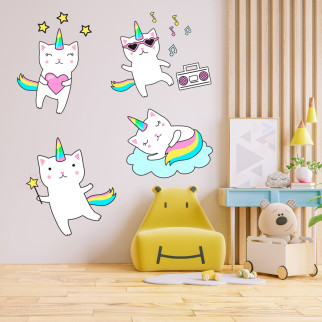 Набір наклейок на стіну в дитячу кімнату "Коти з райдужними хвостами" (4 штуки) з оракалу - Інтернет-магазин спільних покупок ToGether