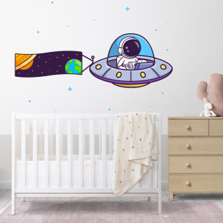 Набір наклейок на стіну в дитячу кімнату "Космонавт у космічному кораблі серед зірок" з оракалу - Інтернет-магазин спільних покупок ToGether