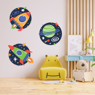 Набір наклейок на стіну в дитячу кімнату "Космос: ракети та планети" (3 елементи) з оракалу - Інтернет-магазин спільних покупок ToGether