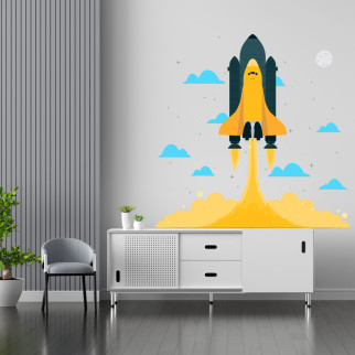 Вінілова інтер'єрна наклейка декор на стіну та шпалери в дитячу кімнату "Злітаюча космічна ракета" з оракалу - Інтернет-магазин спільних покупок ToGether