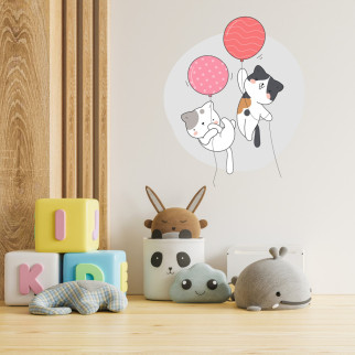 Вінілова інтер'єрна наклейка декор на стіну та шпалери в дитячу кімнату "Кошенята на повітряних кульках" з оракалу - Інтернет-магазин спільних покупок ToGether