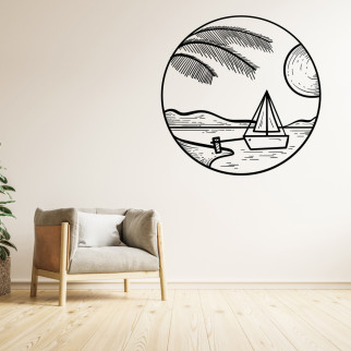 Вінілові інтер'єрні наклейки декор на стіну та шпалери "Океан, пальма, сонце, корабель" з оракалу - Інтернет-магазин спільних покупок ToGether