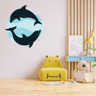 Вінілова інтер'єрна наклейка декор на стіну та шпалери (скло, меблі, дзеркало, метал) "Два дельфіни" з оракалу - Інтернет-магазин спільних покупок ToGether
