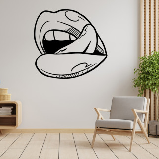 Вінілова інтер'єрна наклейка декор на стіну та шпалери (скло, меблі, дзеркало, метал) "Губи з язиком. Рот" з оракалу - Інтернет-магазин спільних покупок ToGether