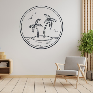 Вінілова інтер'єрна наклейка декор на стіну та шпалери (скло, меблі, дзеркало, метал) "Острів з двома пальмами в колі" з оракалу - Інтернет-магазин спільних покупок ToGether