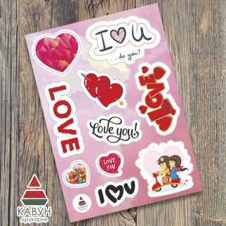СтикерПак з романтичними наклейками "Love. I love you. Закохані на мопеді. Серця. Love you" - Інтернет-магазин спільних покупок ToGether