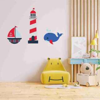 Вінілова інтер'єрна наклейка декор на стіну та шпалери "Кораблик. Маяк. Китенок" з оракалу - Інтернет-магазин спільних покупок ToGether
