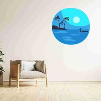 Вінілова інтер'єрна наклейка декор на стіну та шпалери "Нічний берег острова: Пальми, лебідь" з оракалу - Інтернет-магазин спільних покупок ToGether