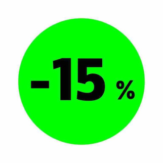 Маркувальна самоклеюча наліпка (етикетка, стікер) "Знижка -15%". Зелене коло, чорний напис. D = 30 мм - Інтернет-магазин спільних покупок ToGether