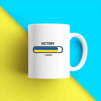 Білий кухоль (чашка) з патріотичним принтом "Victory. Loading. Blue and yellow flag of Ukraine" Push IT - Інтернет-магазин спільних покупок ToGether