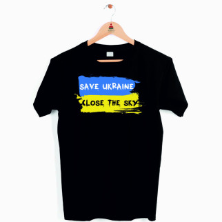 Футболка чорна  з патріотичним принтом "Save Ukraine Close The Sky. Врятуйте Україну закрийте небо" Push IT - Інтернет-магазин спільних покупок ToGether