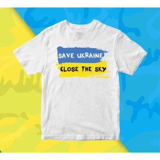 Футболка біла з патріотичним принтом "Save Ukraine Close The Sky. Врятуйте Україну закрийте небо" Push IT XS - Інтернет-магазин спільних покупок ToGether