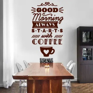 Вінілова інтер'єрна наклейка декор на стіну та шпалери (скло, меблі, дзеркало, метал) "Good morning always starts with coffee" з 90х150 - Інтернет-магазин спільних покупок ToGether