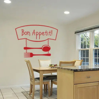Вінілова інтер'єрна наклейка декор на стіну та шпалери (скло, меблі, дзеркало, метал) "Bon Appetit. Приємного апетиту" з оракалу - Інтернет-магазин спільних покупок ToGether