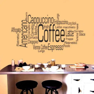 Вінілова інтер'єрна наклейка декор на стіну та шпалери "Кава. coffee. Cappuccino. Americano. Найменування кави" на стіну, скло, з - Інтернет-магазин спільних покупок ToGether