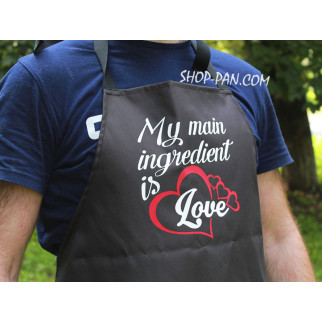 Фартух чорний кухонний з оригінальним принтом "MY MAIN INGREDIENT IS LOVE" - Інтернет-магазин спільних покупок ToGether