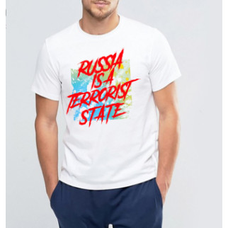 Футболка біла з патріотичним принтом "russia is a terrorist state (червоний напис)" Push IT M - Інтернет-магазин спільних покупок ToGether