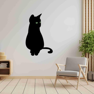 Вінілова інтер'єрна наклейка декор на стіну та шпалери (скло, меблі, дзеркало, метал) "Чорна Кішка. Cat" з оракалу - Інтернет-магазин спільних покупок ToGether