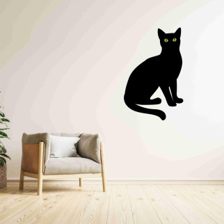 Вінілова інтер'єрна наклейка декор на стіну та шпалери (скло, меблі, дзеркало, метал) "Чорна Кішка. Cat" з оракалу - Інтернет-магазин спільних покупок ToGether