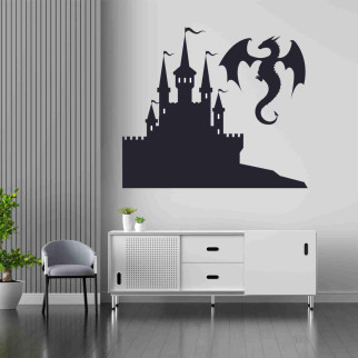 Вінілова інтер'єрна наклейка декор на стіну, шпалери та інші поверхні Замок із Драконом з оракалу - Інтернет-магазин спільних покупок ToGether