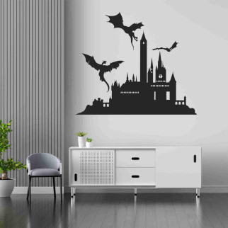 Вінілова інтер'єрна наклейка декор на стіну, шпалери та інші поверхні Замок із Драконами з оракалу - Інтернет-магазин спільних покупок ToGether