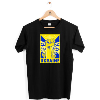 Футболка чорна з патріотичним принтом "Ukraine. Україна. Жовта рука з кулаком" Push IT - Інтернет-магазин спільних покупок ToGether