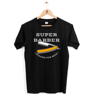 Футболка чорна з оригінальним принтом "Super Barber. Wizar for men" Push IT - Інтернет-магазин спільних покупок ToGether