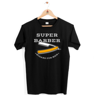 Футболка чорна з оригінальним принтом "Super Barber. Wizar for men"  Push IT XS - Інтернет-магазин спільних покупок ToGether