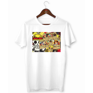 Футболка біла з аніме принтом "One Piece Ван-Піс Розшукані листівки Піратов солом'яний капелюх" Push IT XS - Інтернет-магазин спільних покупок ToGether