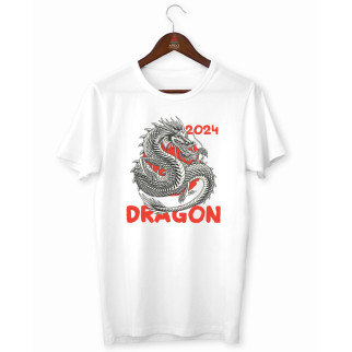 Футболка біла з новорічним принтом "Dragon 2024. Дракон 2024. Рік дракона 2024" Push IT XL - Інтернет-магазин спільних покупок ToGether