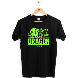 Футболка чорна з новорічним принтом "Year of the Dragon 2024. Зелений Дракон 2024. Рік дракона 2024" Push IT - Інтернет-магазин спільних покупок ToGether