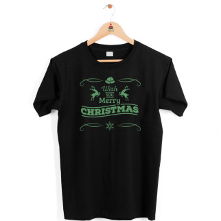 Футболка чорна з новорічним принтом "Wish you Merry Christmas" Push IT XL - Інтернет-магазин спільних покупок ToGether