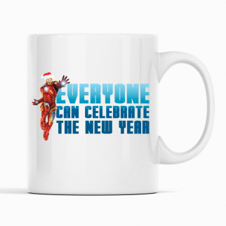 Білий кухоль (чашка) з новорічним принтом "Everyone can celebrate the new year. Залізна людина" Push IT - Інтернет-магазин спільних покупок ToGether