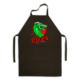 Фартух чорний кухонний з новорічним принтом "Year of the Dragon 2024. Дракон 2024" - Інтернет-магазин спільних покупок ToGether