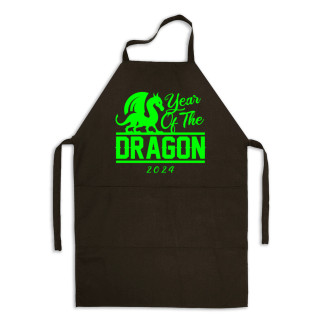 Фартух чорний кухонний з новорічним принтом "Year of the Dragon. Dragon 2024. Дракон 2024" - Інтернет-магазин спільних покупок ToGether