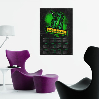 Календар-постер настінний на 2024 рік з принтом "Дракон. Dragon. New year of the dragon. Зелений дракон" - Інтернет-магазин спільних покупок ToGether