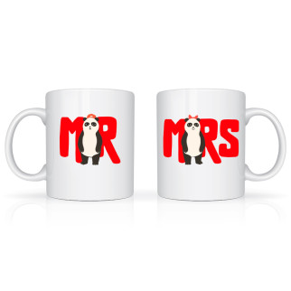 Парні білі чашки (кружки) з принтом "Pandas Mr. Mrs. Панди містер місіс" - Інтернет-магазин спільних покупок ToGether
