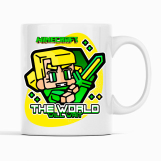 Білий чашка (кухоль) з оригінальним принтом онлайн ігри Minecraft "The World will wait Minecraft  Майнкрафт" - Інтернет-магазин спільних покупок ToGether
