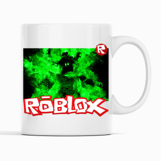 Білий чашка (кухоль) з оригінальним принтом онлайн ігри Roblox "Персонаж у зеленому вогні. Роблокс" - Інтернет-магазин спільних покупок ToGether