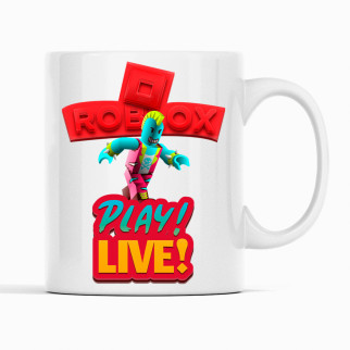 Білий чашка (кухоль) з оригінальним принтом онлайн ігри Roblox "Play live. Роблокс" - Інтернет-магазин спільних покупок ToGether