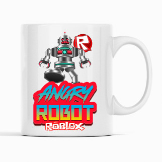 Білий чашка (кухоль) з оригінальним принтом онлайн ігри Roblox "Angry Robot. Roblox. Роблокс" - Інтернет-магазин спільних покупок ToGether
