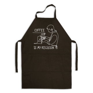 Фартух чорний кухонний з оригінальним принтом у подарунок Баристе "COFFEE IS MY RELIGION" - Інтернет-магазин спільних покупок ToGether