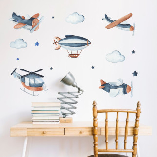 Вінілова інтер'єрна наклейка кольорова декор на стіну, шпалери та інші поверхні "Літаки. Гелікоптери. Хмари" з оракалу - Інтернет-магазин спільних покупок ToGether