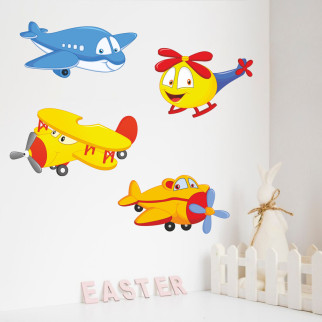 Вінілова інтер'єрна наклейка кольорова декор на стіну, шпалери та інші поверхні "Кольорові Літаки та Вертоліт" з оракалу - Інтернет-магазин спільних покупок ToGether