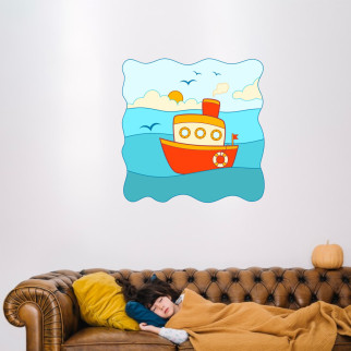 Вінілова інтер'єрна наклейка кольорова декор на стіну, шпалери та інші поверхні "Корабль на хвилях Солнце" з оракалу - Інтернет-магазин спільних покупок ToGether