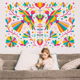 Вінілова інтер'єрна наклейка кольорова декор на стіну, шпалери та інші поверхні "Різнокольорові птахи та квіти" з оракалу - Інтернет-магазин спільних покупок ToGether