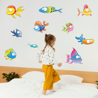 Вінілова інтер'єрна наклейка кольорова декор на стіну, шпалери та інші поверхні "Підводний світ. Смішні Рибки" з оракалу - Інтернет-магазин спільних покупок ToGether