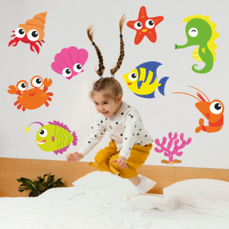 Вінілова інтер'єрна наклейка кольорова декор на стіну, шпалери та інші поверхні "Підводний світ. Смішні Окаті рибки" з оракалу - Інтернет-магазин спільних покупок ToGether